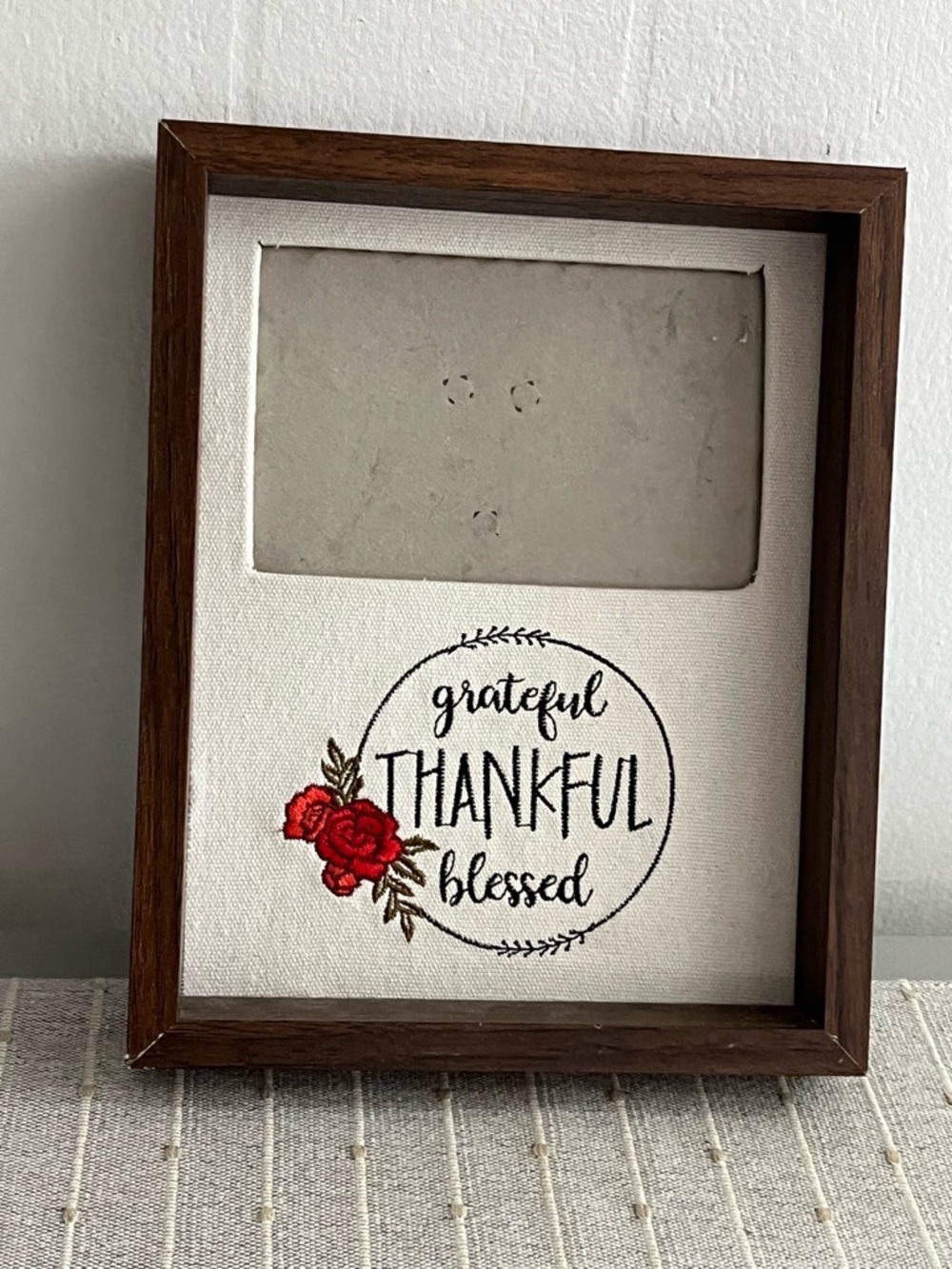 Grateful Thankful Blessed Embroidered Photo Frame - Red Floral